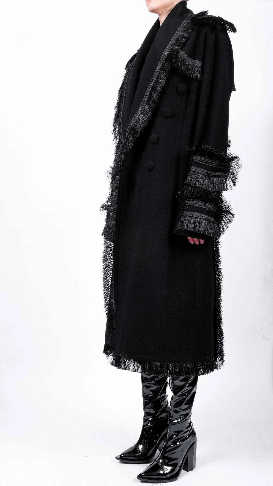 Midi Coat with Fringes