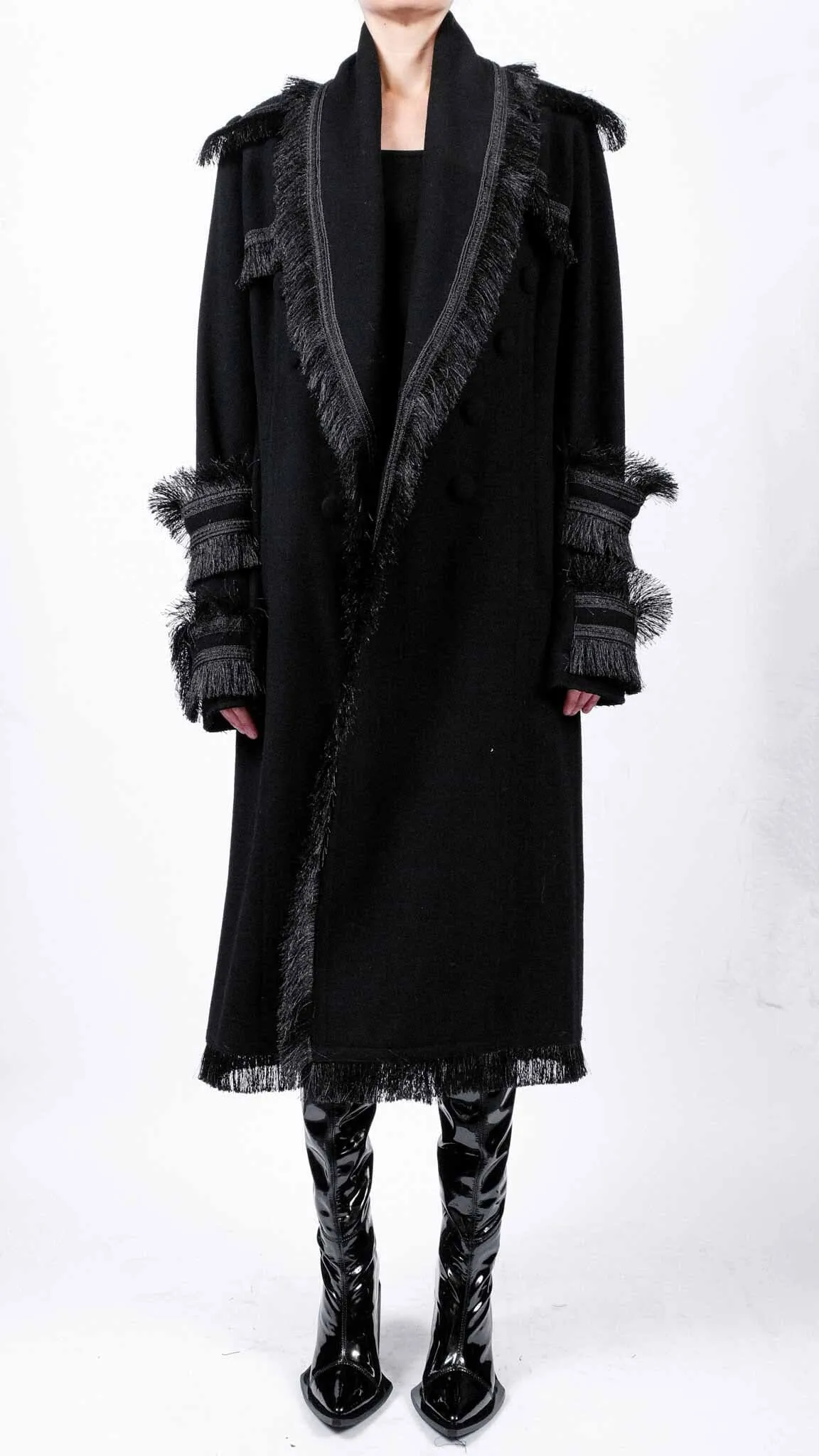 Midi Coat with Fringes
