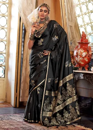 Midnight Black Banarasi Satin Silk Saree