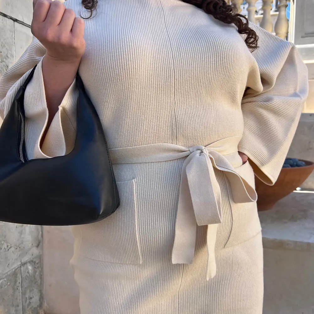 Mini Knitted Cocoon Dress - Oatmeal
