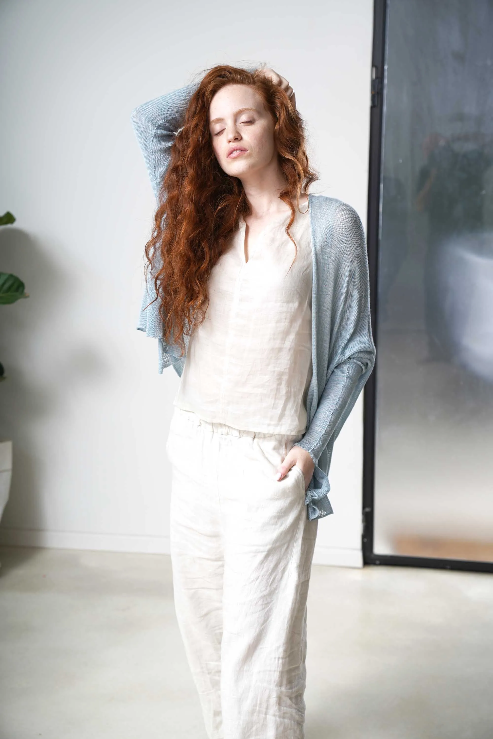 Mint Light teal Breve Short Bamboo Cardigan