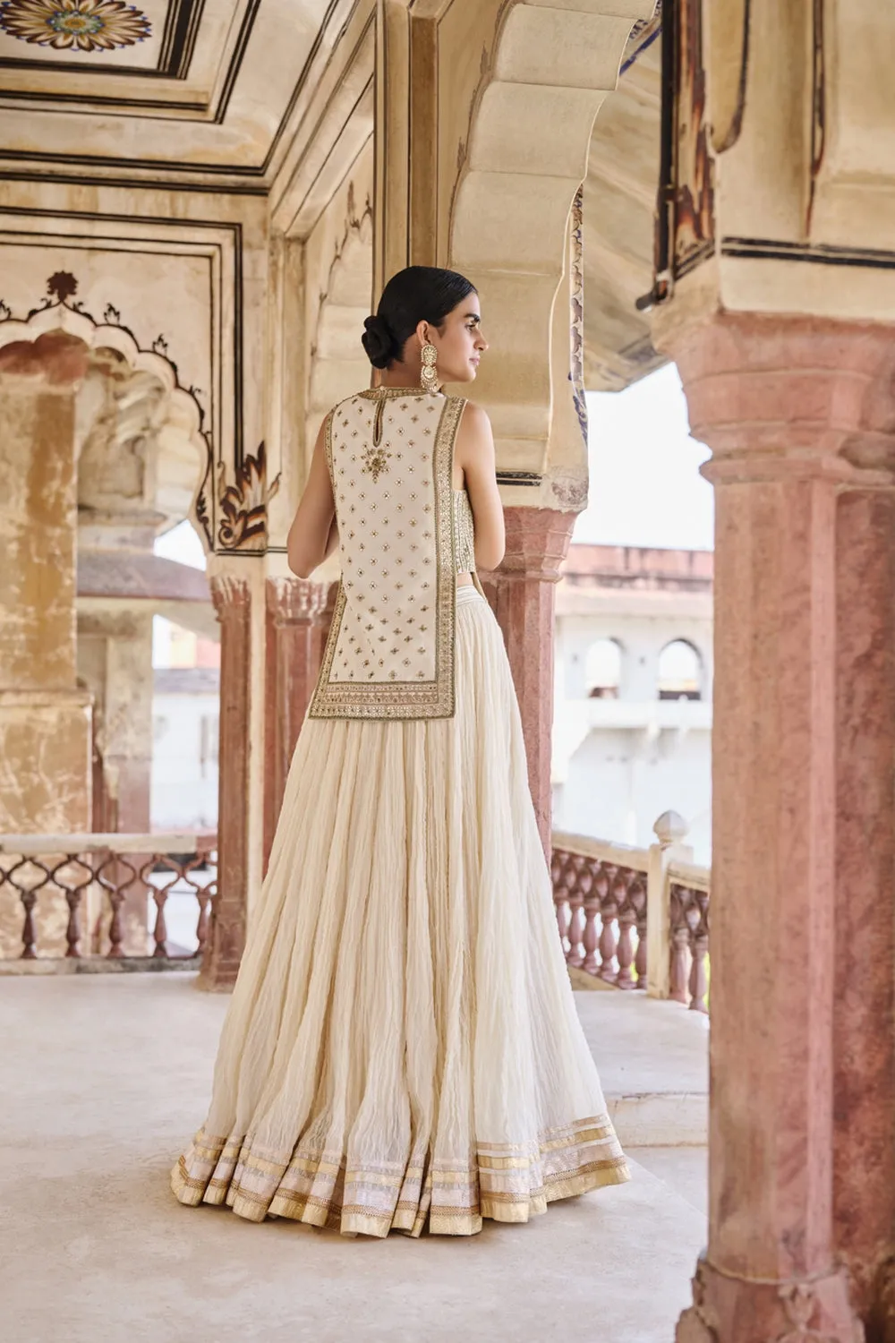 Mirai Gota Patti Mul Lehenga Set Natural