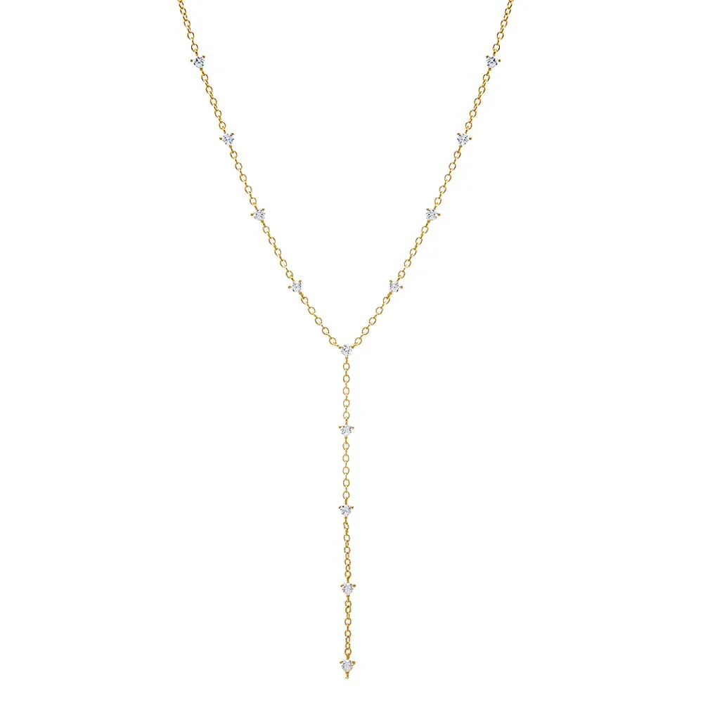 Multi CZ Embedded Lariat Necklace