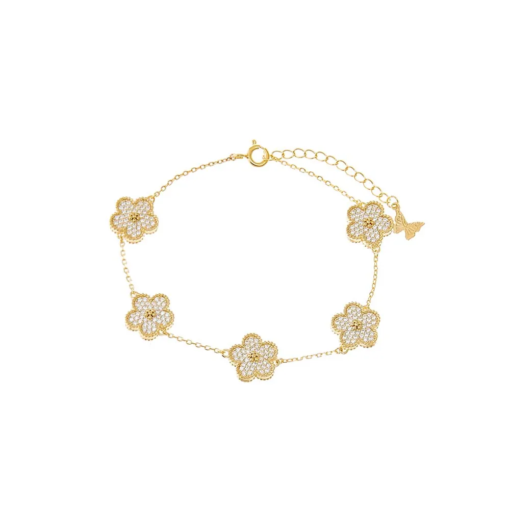 Multi Pave CZ 5 Leaf Clover Bracelet