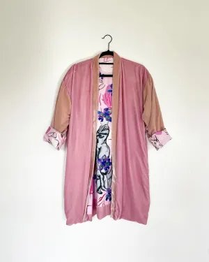 Multi Pink Silk Velvet Caftan with Nudes and Iris Artwork