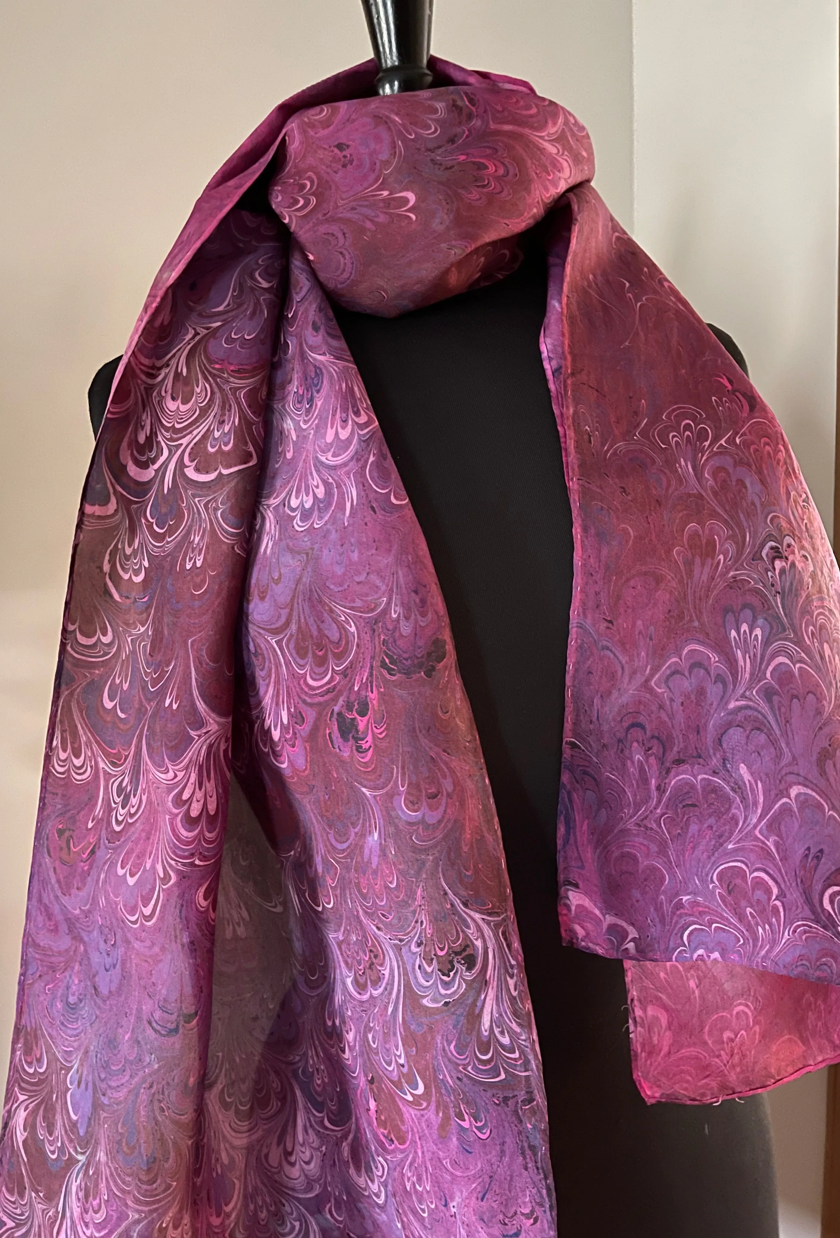 Multidyed bouquet.  Water Marbled Habotai Silk 14x72.
