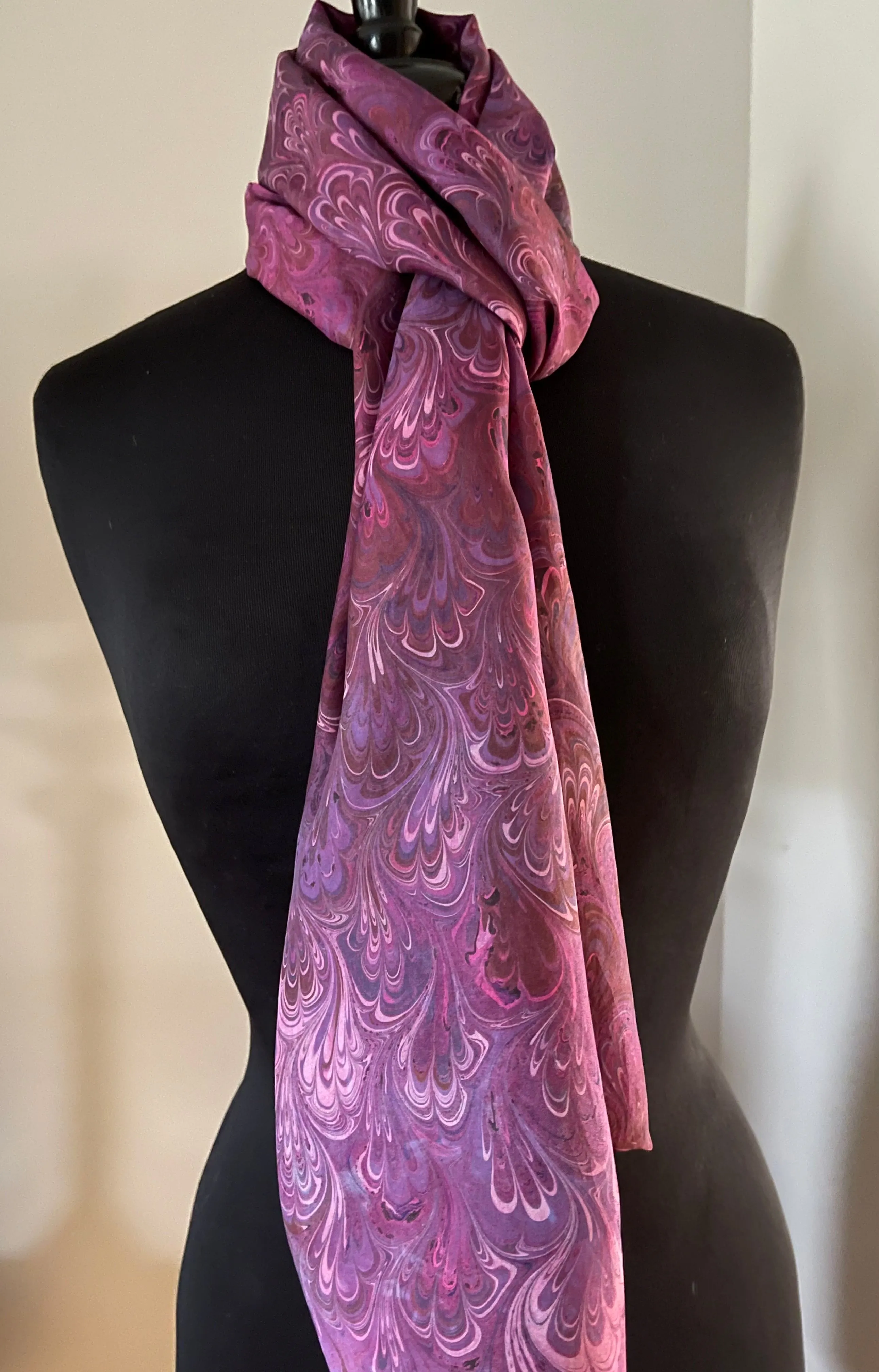 Multidyed bouquet.  Water Marbled Habotai Silk 14x72.