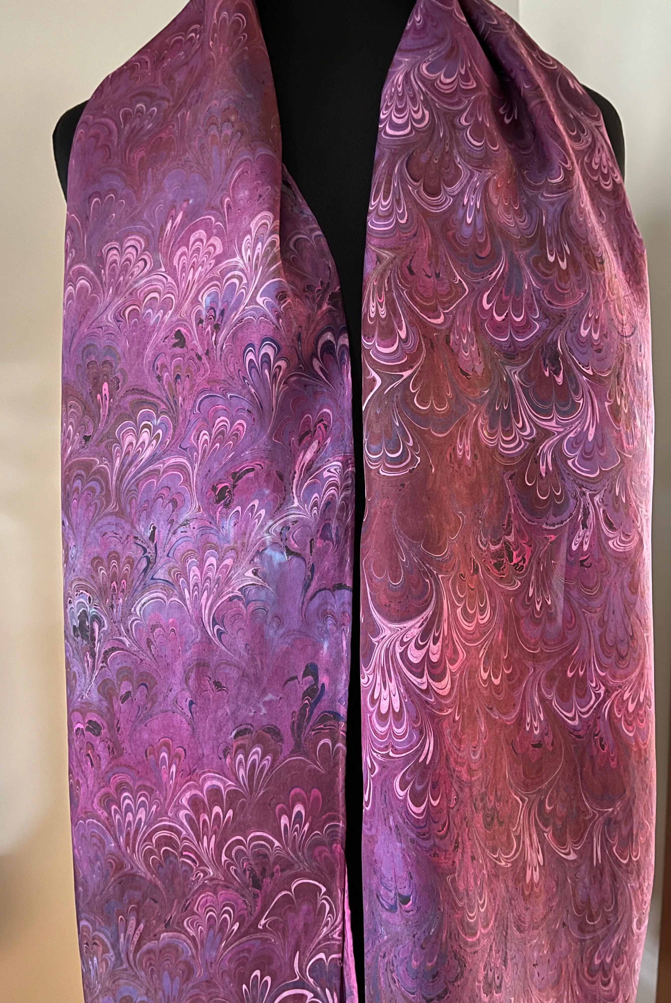 Multidyed bouquet.  Water Marbled Habotai Silk 14x72.