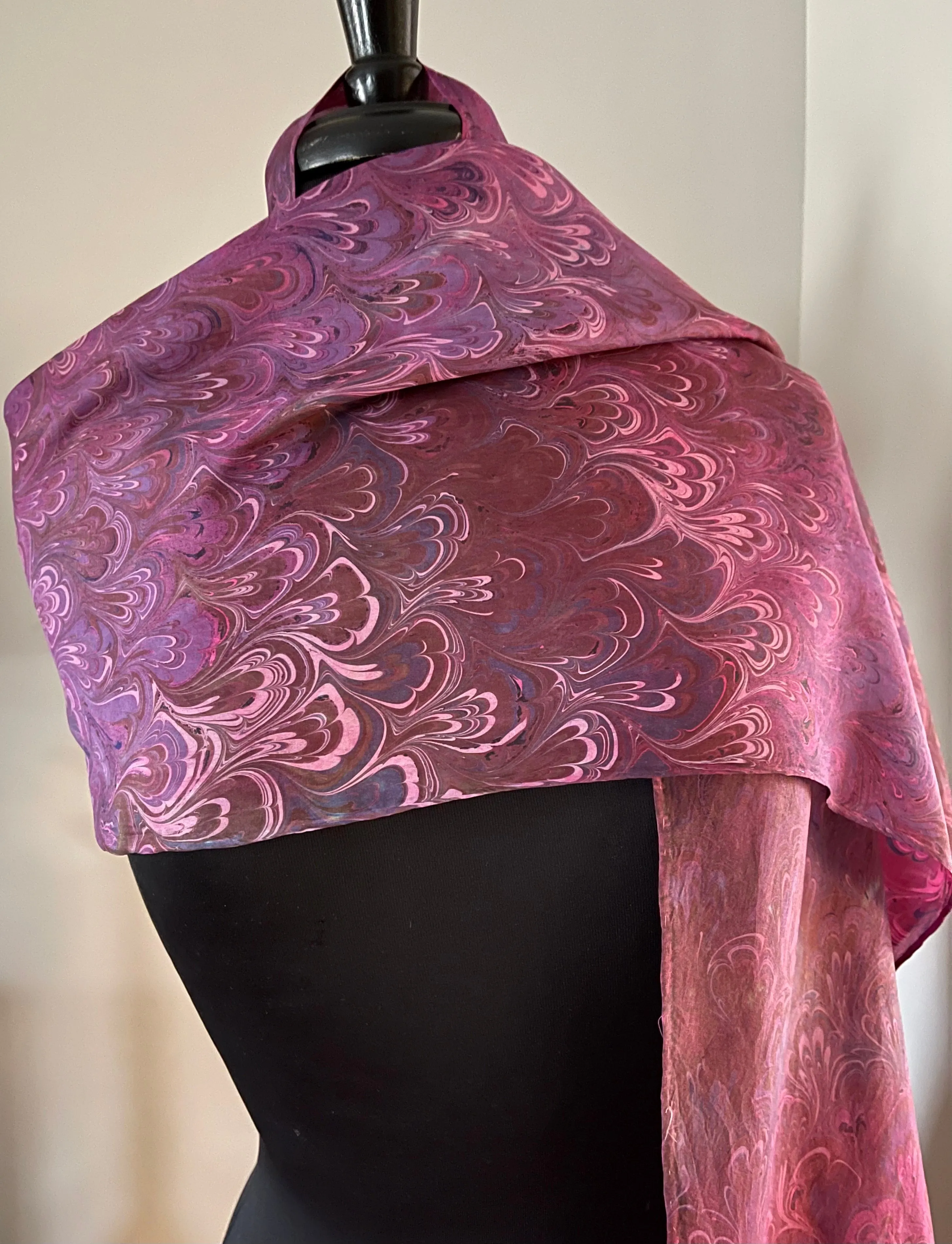 Multidyed bouquet.  Water Marbled Habotai Silk 14x72.