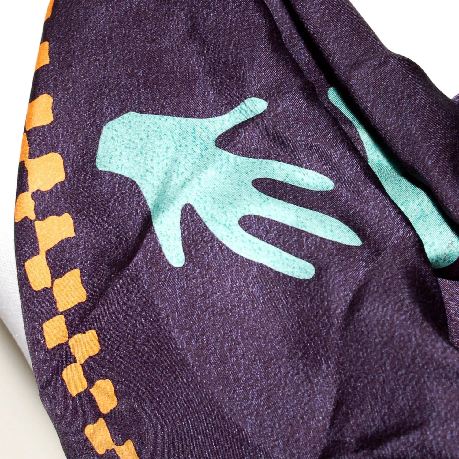 Navy Blue Silk Scarf with Orange and Turquoise Accents by Bvlgari