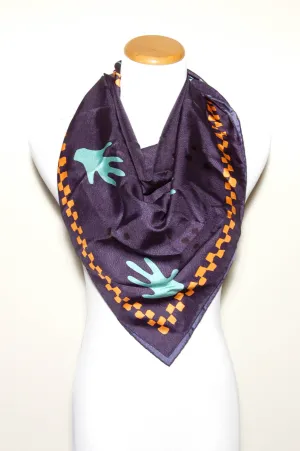 Navy Blue Silk Scarf with Orange and Turquoise Accents by Bvlgari