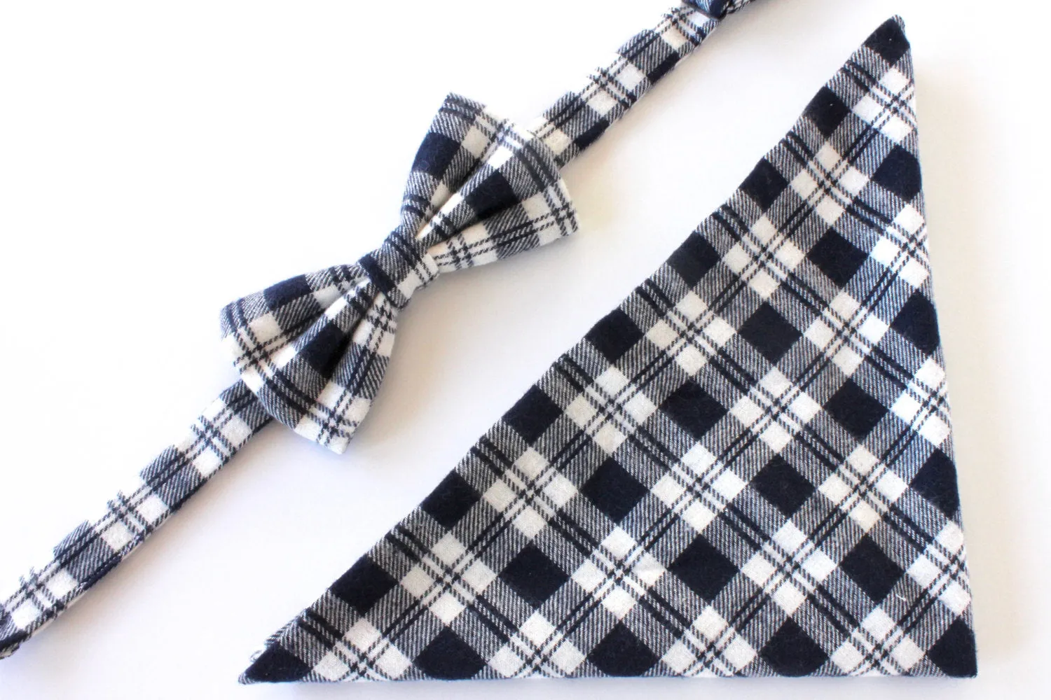 Navy Plaid Bow Tie & Pocket Square Gift Set
