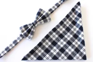Navy Plaid Bow Tie & Pocket Square Gift Set