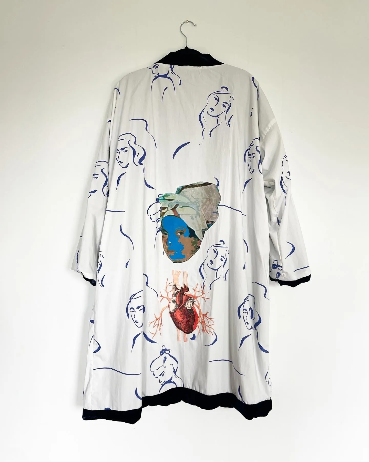 Navy Velvet Caftan with Marie Laveau Artwork