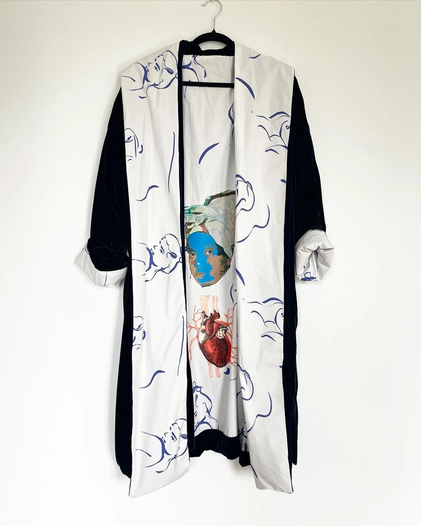 Navy Velvet Caftan with Marie Laveau Artwork