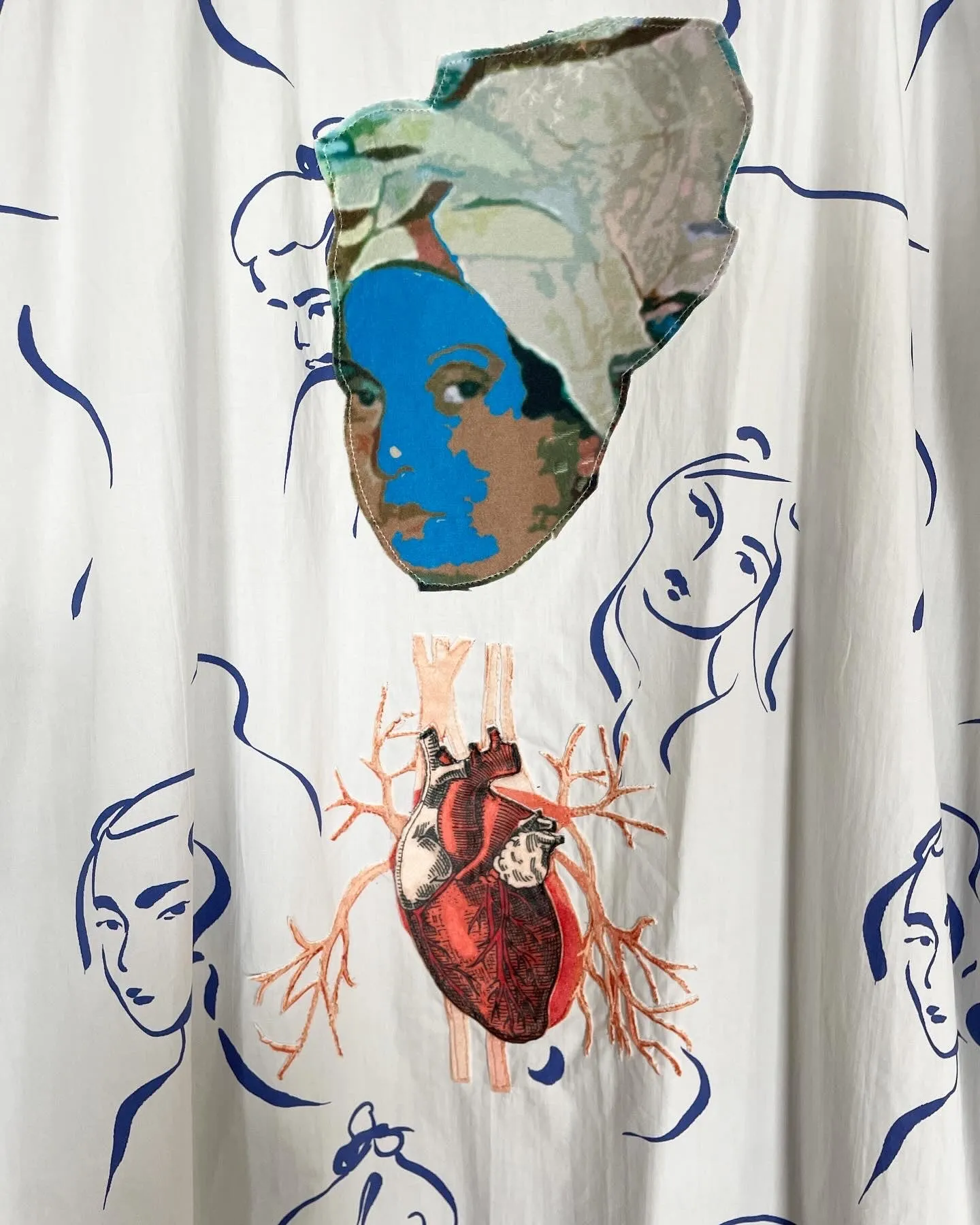 Navy Velvet Caftan with Marie Laveau Artwork