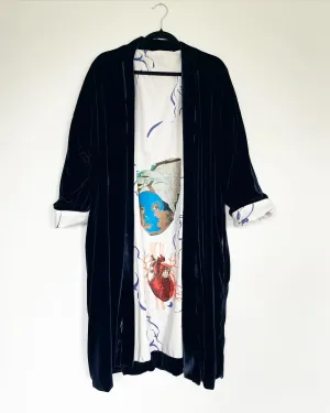 Navy Velvet Caftan with Marie Laveau Artwork