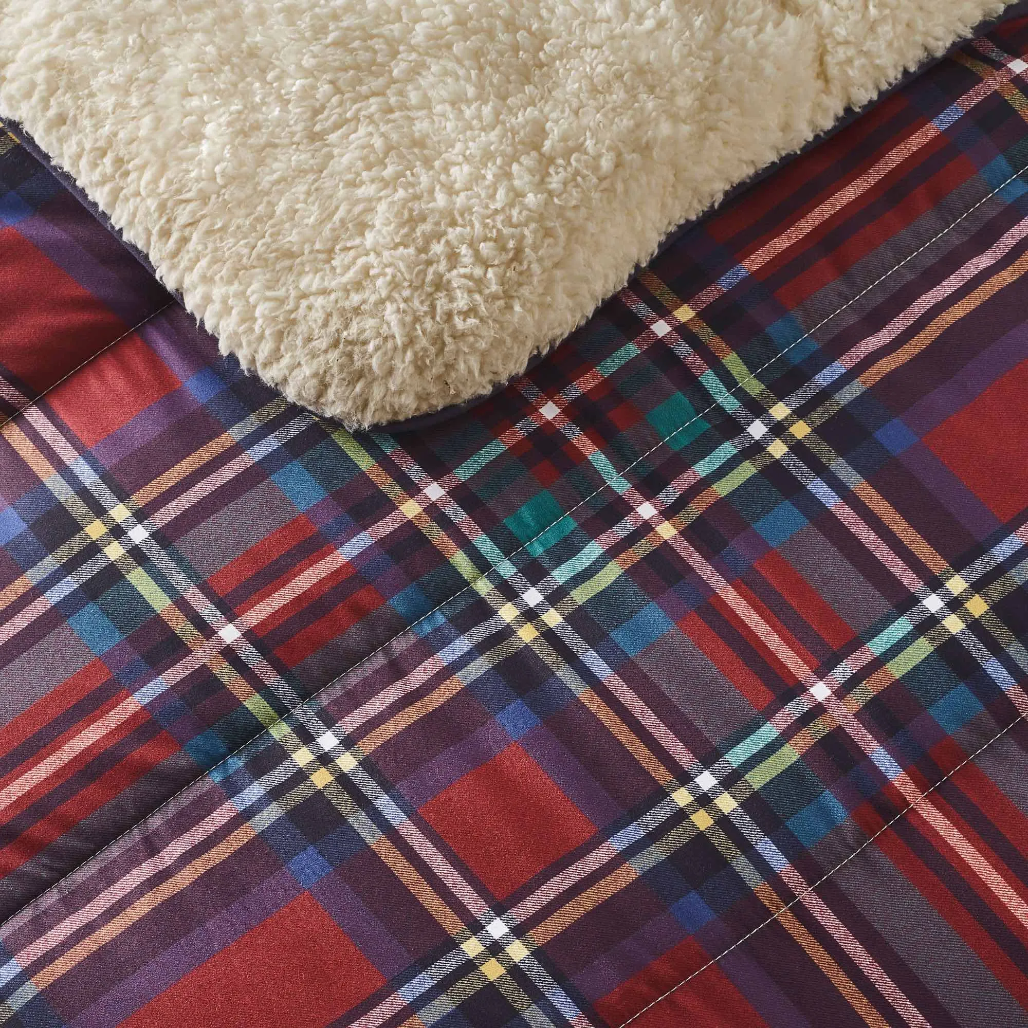 Night Lark® Cosy Sherpa Throw Classic Tartan - Berry Red