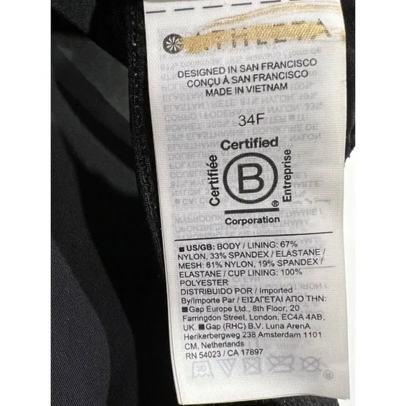 NWT ATHLETA Advance Bra 34F Black Adjustable Straps