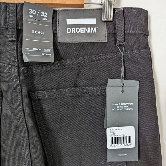 NWT Dr. Denim black wash Echo shoe cut straight split leg cotton jeans