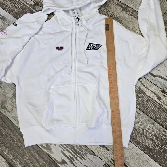 NWT VS PINK Optic White Ivy Fleece Full Zip Hoodie Size XS