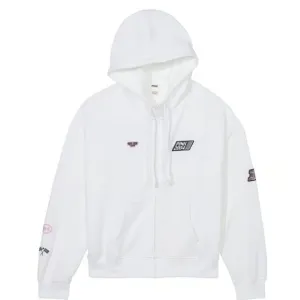 NWT VS PINK Optic White Ivy Fleece Full Zip Hoodie Size XS