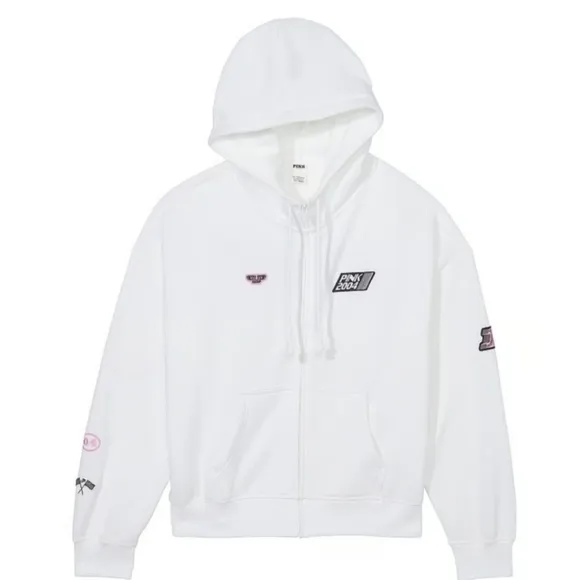 NWT VS PINK Optic White Ivy Fleece Full Zip Hoodie Size XS