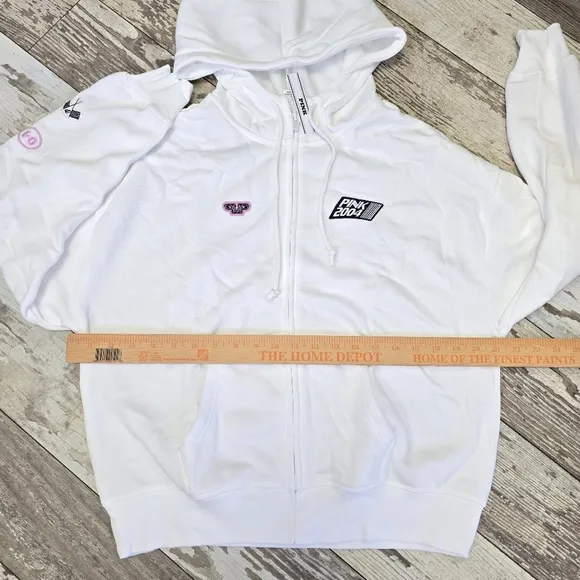 NWT VS PINK Optic White Ivy Fleece Full Zip Hoodie Size XS