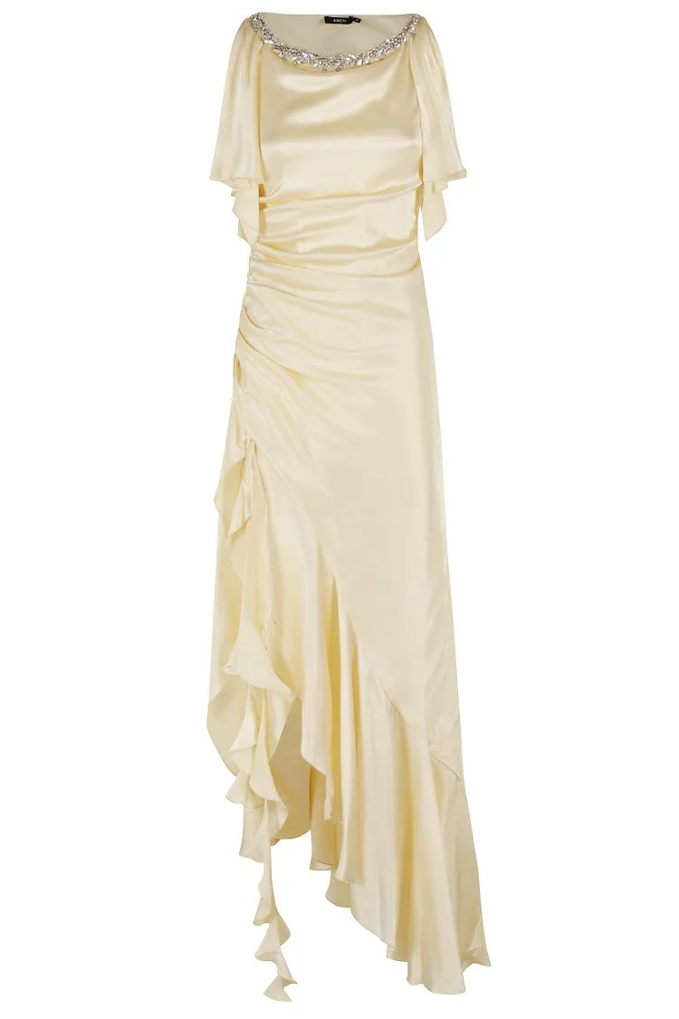 Ochre Satin Evening Dress