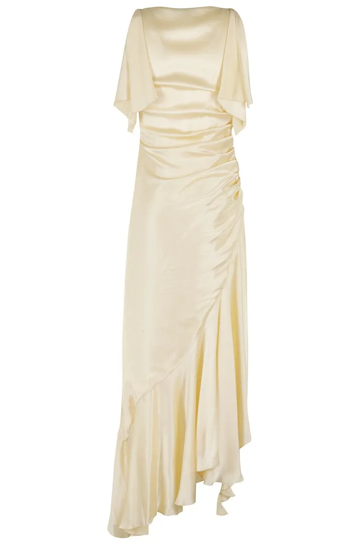 Ochre Satin Evening Dress