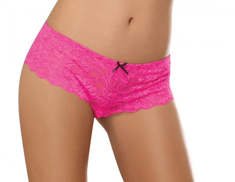 Open Crotch Lace Boy Short - 1x2x - Hot Pink