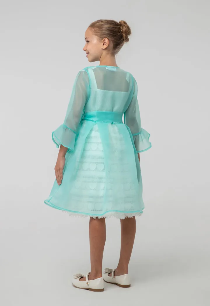 Organza Flounce Sleeves Belted Shrug