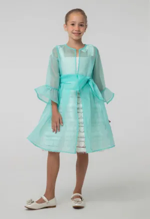 Organza Flounce Sleeves Belted Shrug
