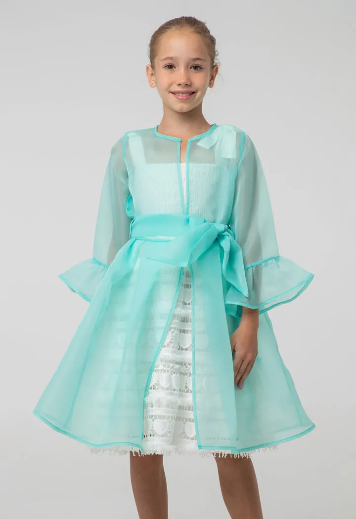 Organza Flounce Sleeves Belted Shrug