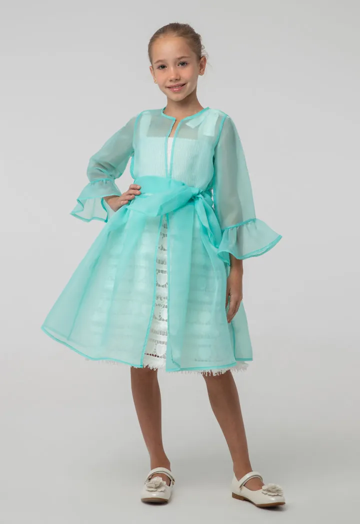 Organza Flounce Sleeves Belted Shrug