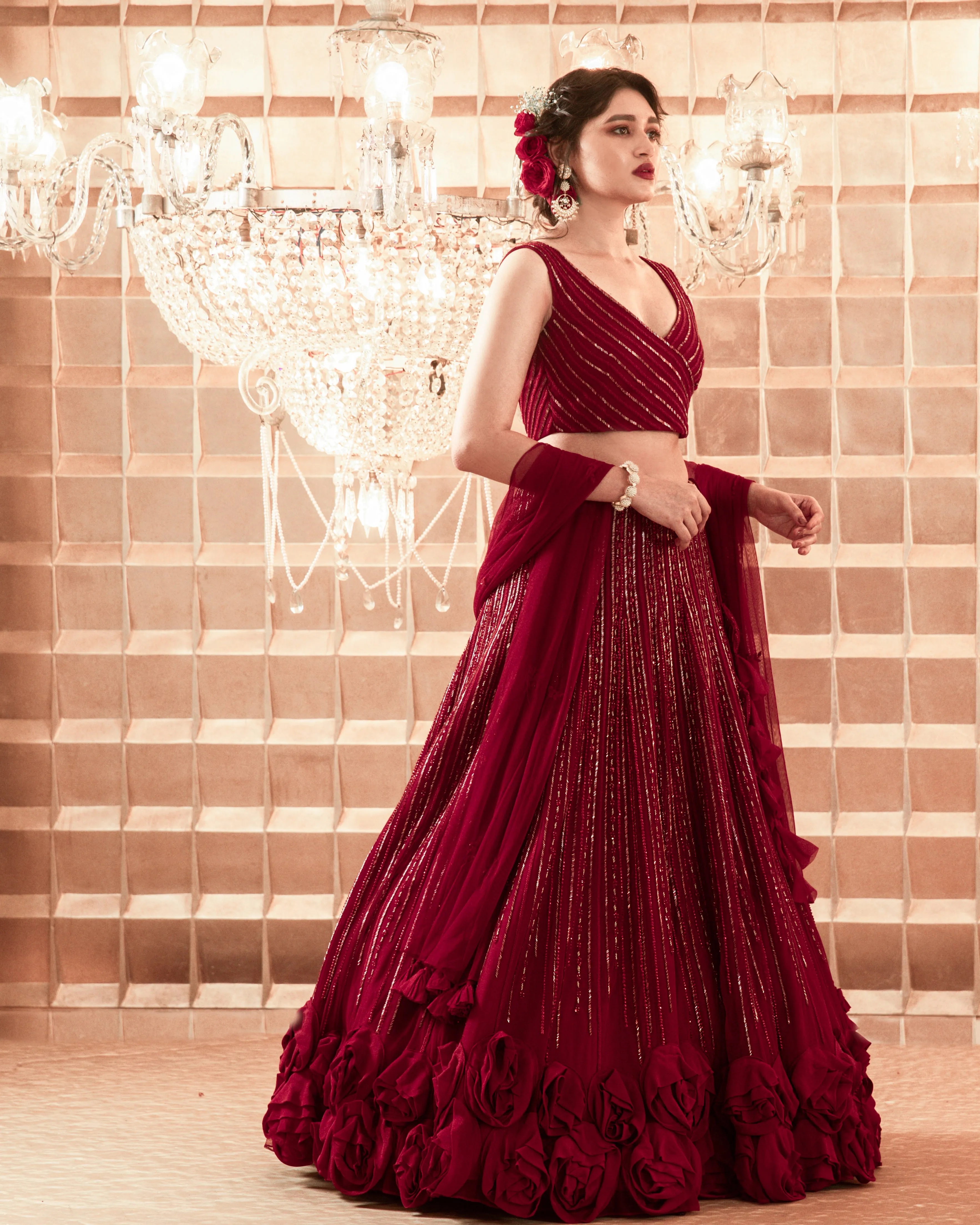 Oxblood Red Lehenga Set