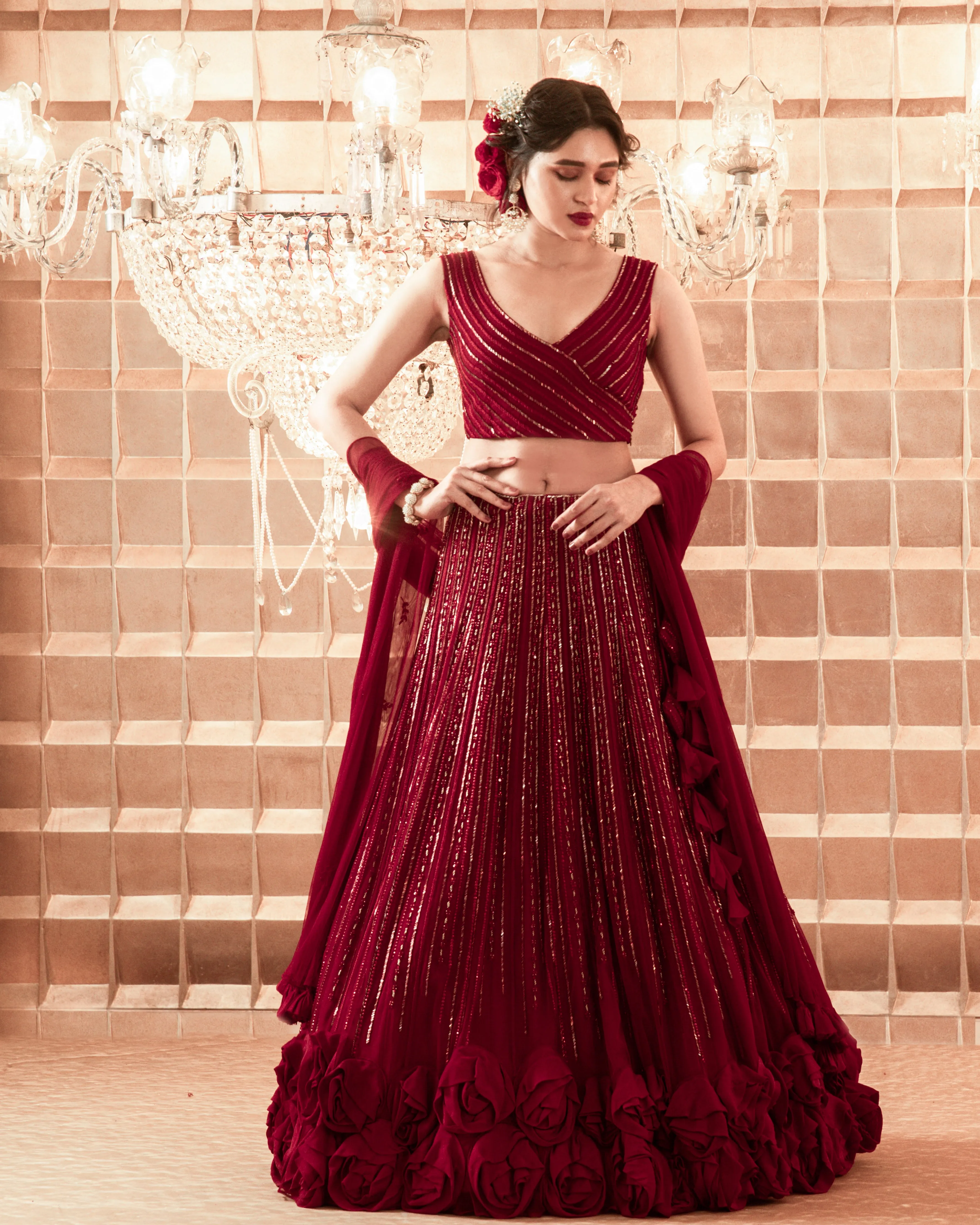 Oxblood Red Lehenga Set