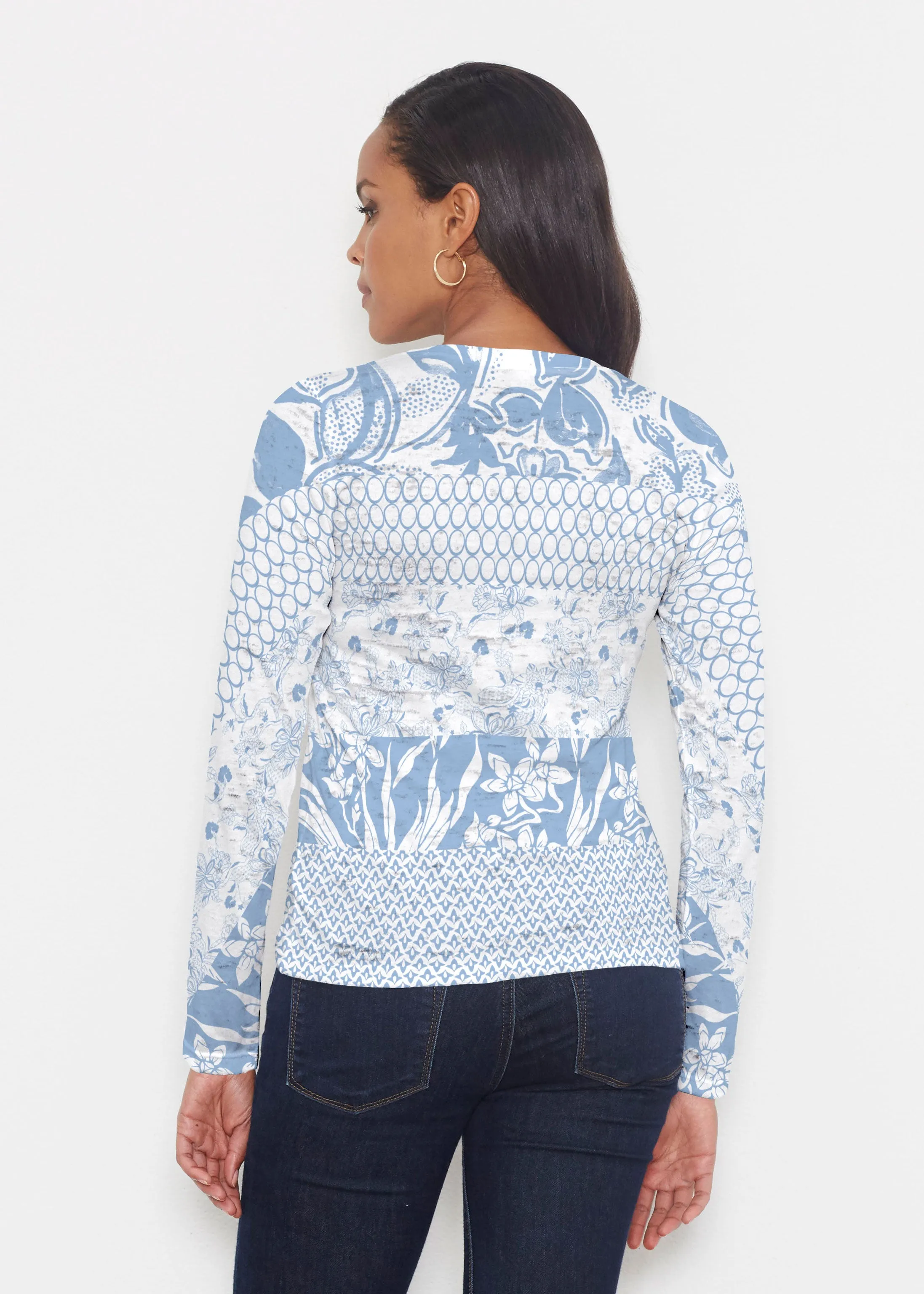 Patchwork Blue (7902) ~ Signature Long Sleeve Crew Shirt