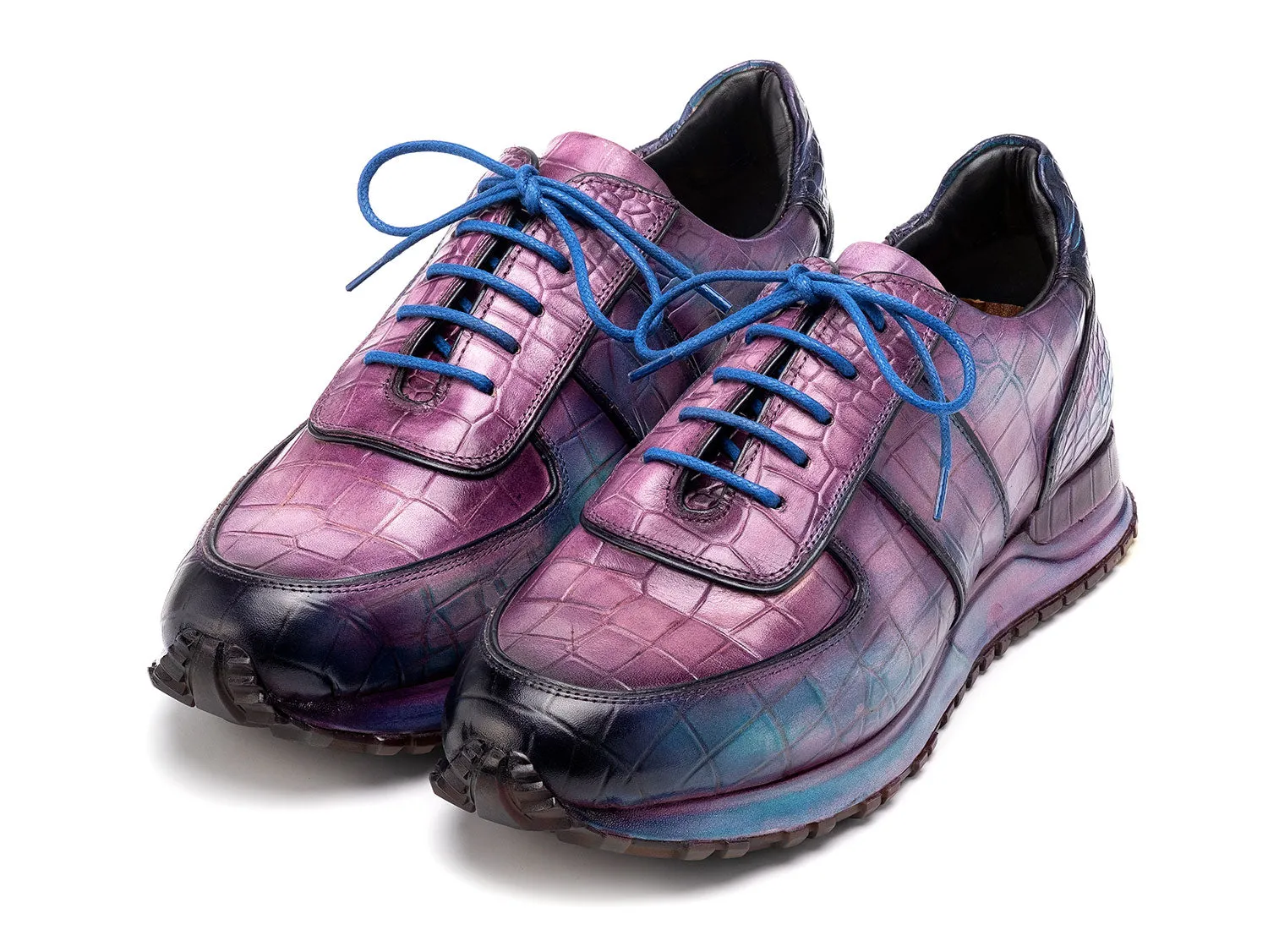 Paul Parkman Men's Textured Leather Sneakers in Blue & Purple