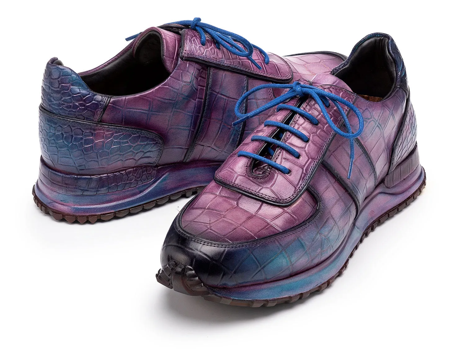 Paul Parkman Men's Textured Leather Sneakers in Blue & Purple