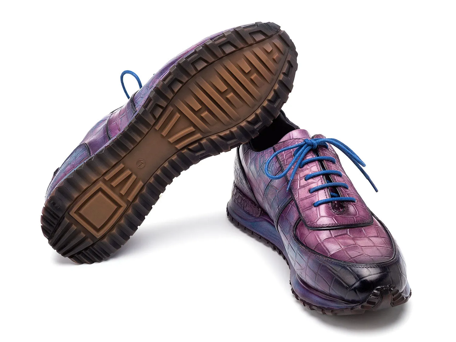 Paul Parkman Men's Textured Leather Sneakers in Blue & Purple
