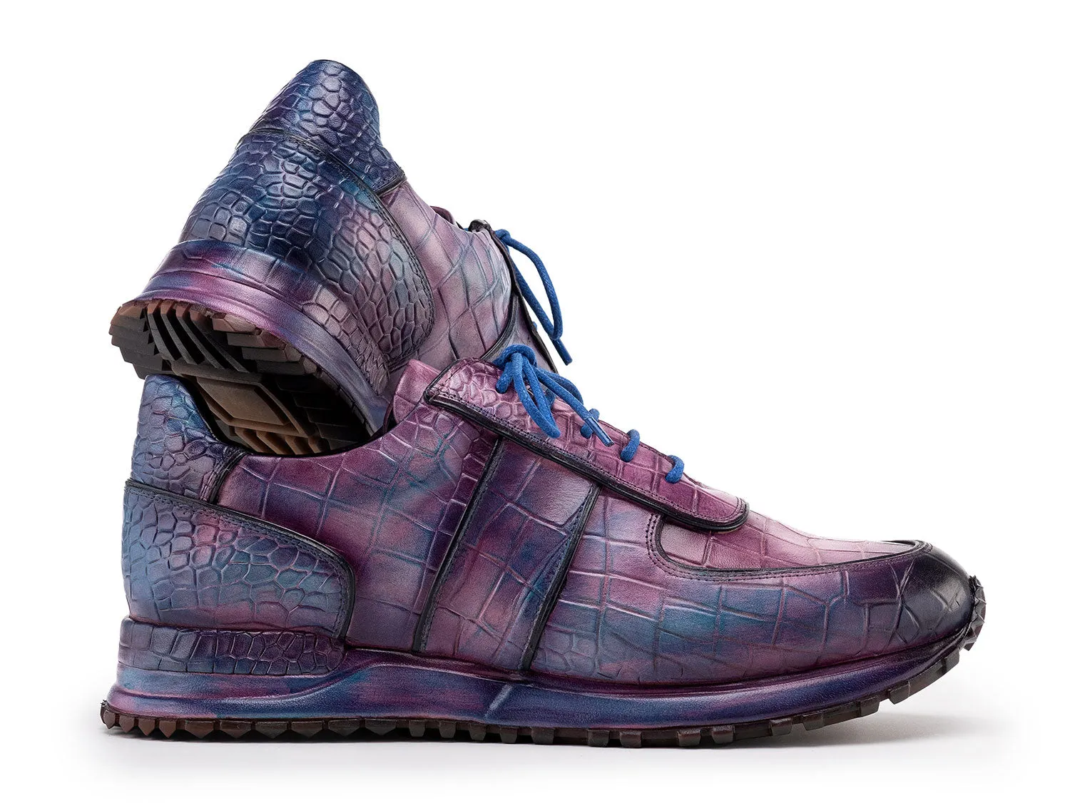 Paul Parkman Men's Textured Leather Sneakers in Blue & Purple