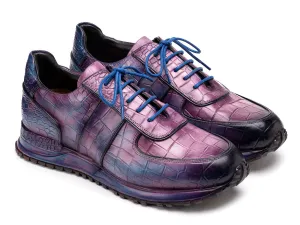 Paul Parkman Men's Textured Leather Sneakers in Blue & Purple