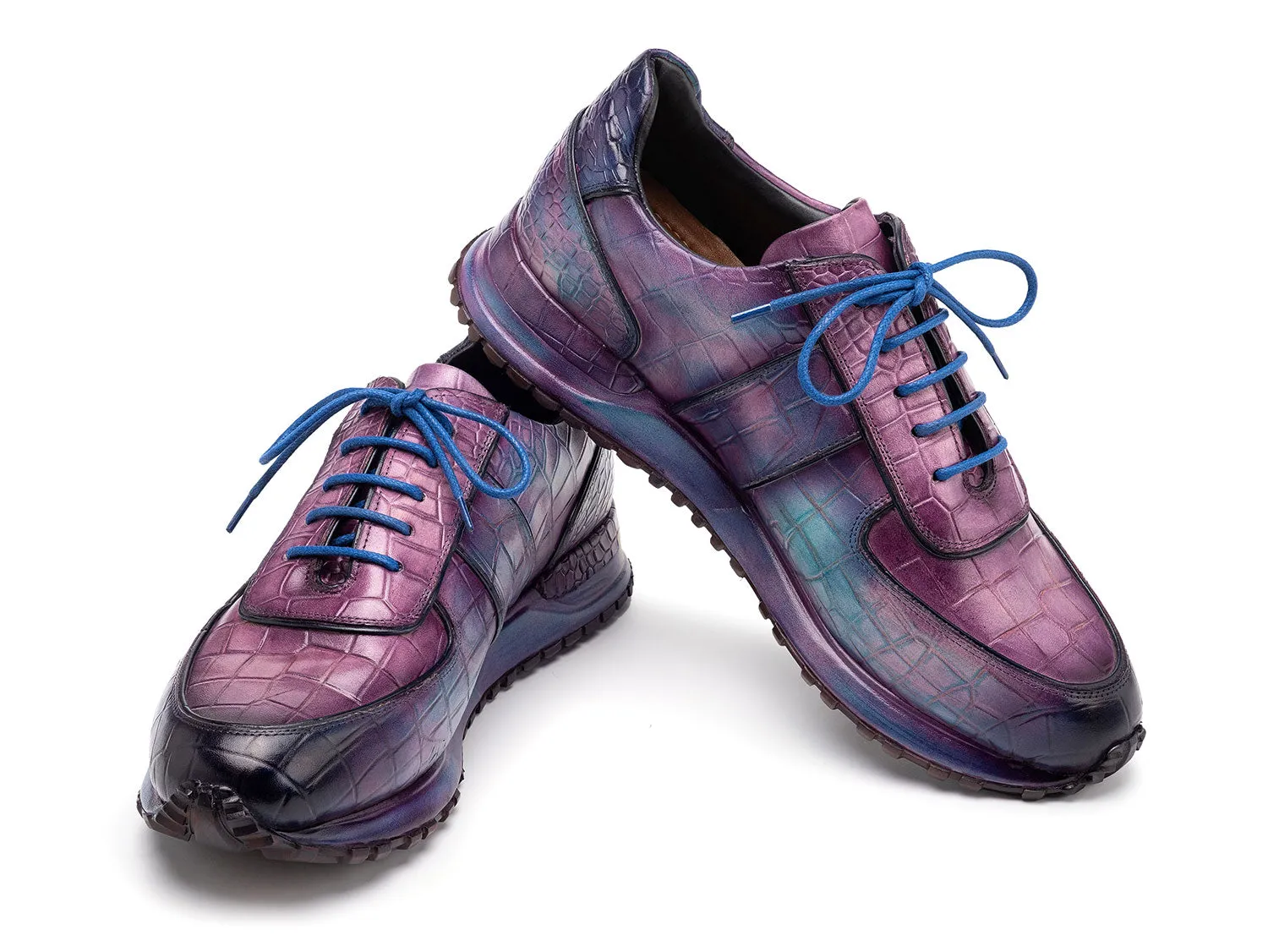 Paul Parkman Men's Textured Leather Sneakers in Blue & Purple
