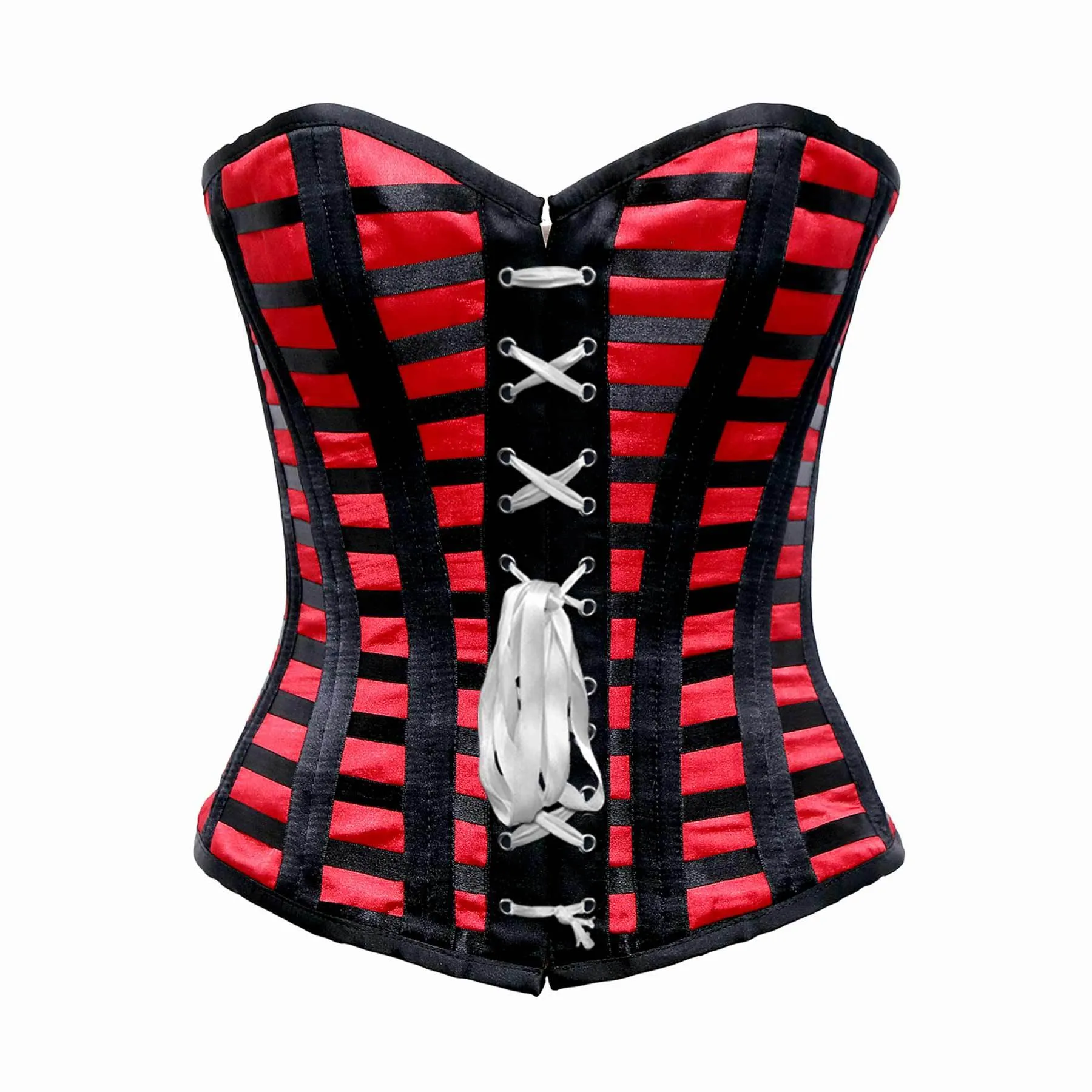 Payet Maroon Satin Double Side Back Satin Cage Style Overbust Corset