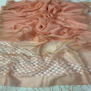 Peach Silk Linen Cutwork Saree