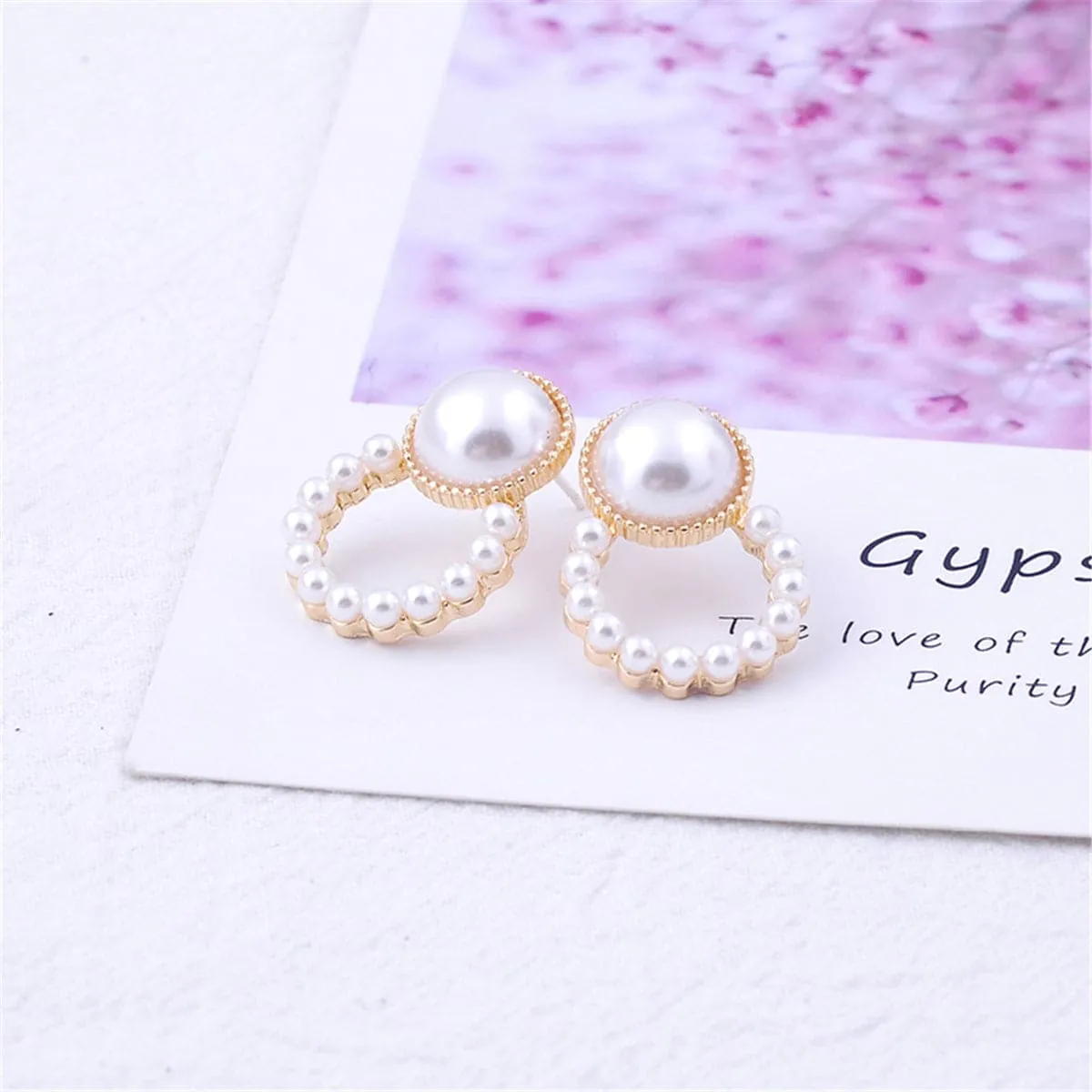 Pearl & 18K Gold-Plated Open Ring Stud Earrings