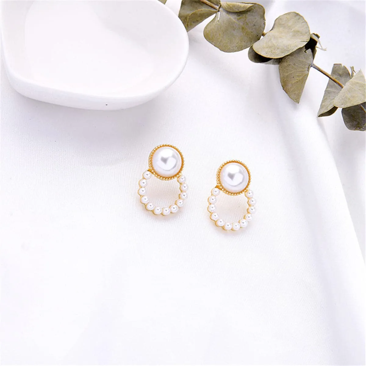 Pearl & 18K Gold-Plated Open Ring Stud Earrings