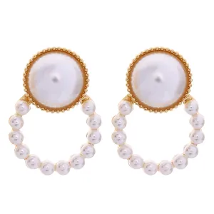 Pearl & 18K Gold-Plated Open Ring Stud Earrings