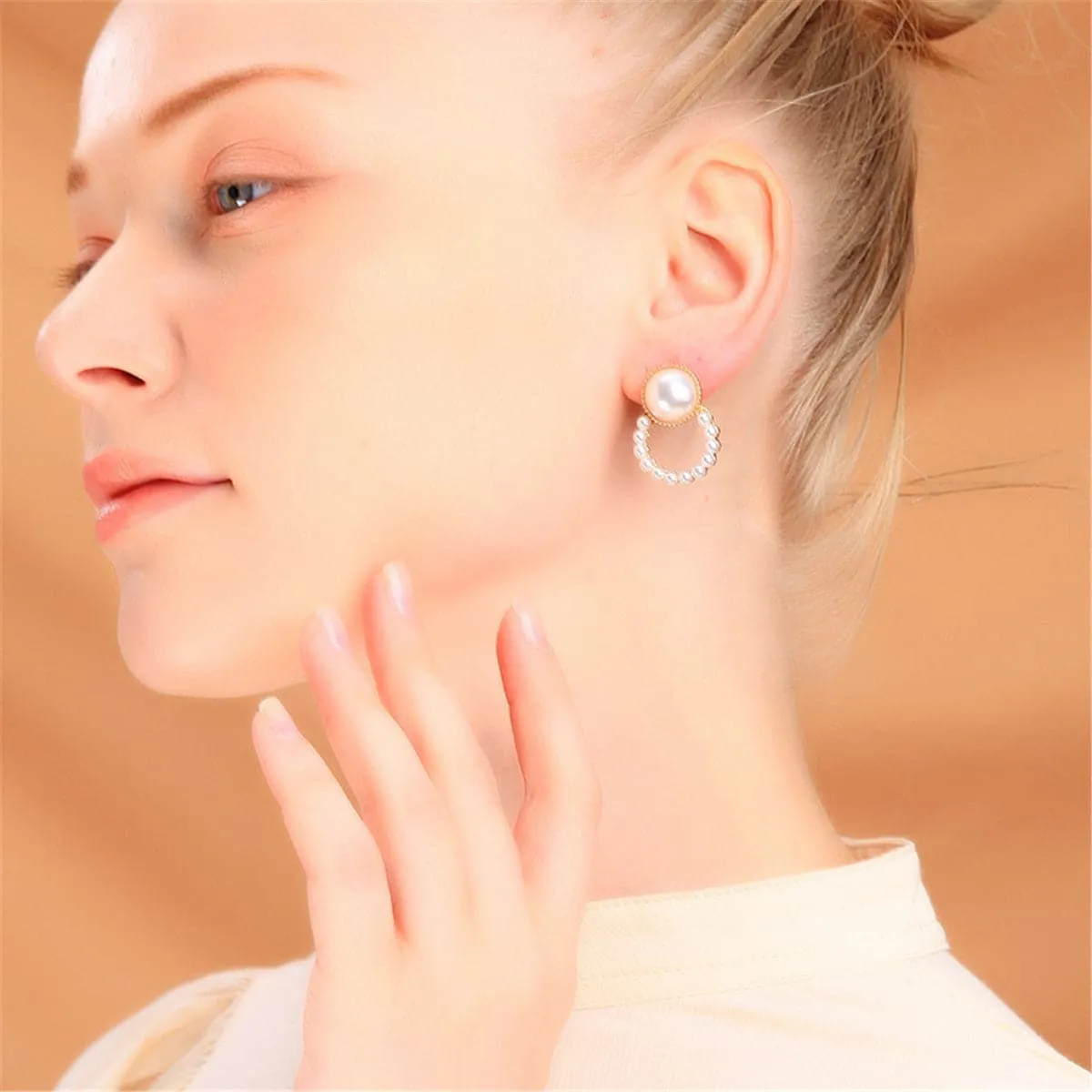 Pearl & 18K Gold-Plated Open Ring Stud Earrings